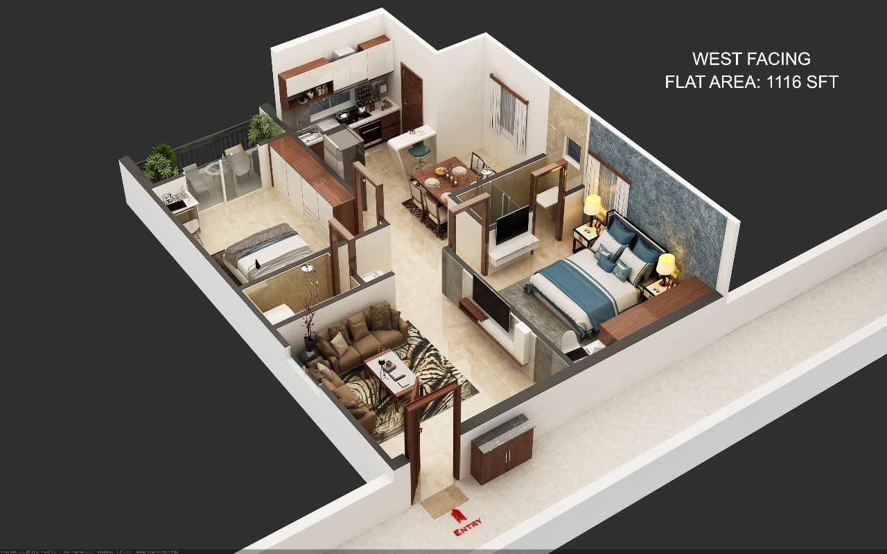 West Facing Flat Area 1116 SFT floor plan